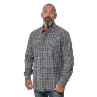 Mens Flannel Shirt Longsleeve Large Brown/Blue/Gray checkered