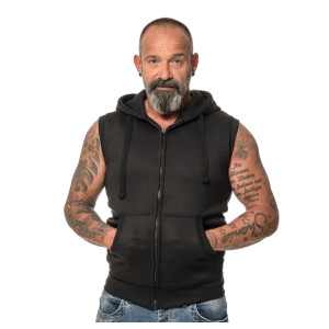 Heavy zipped hoodie sleeveless M Black